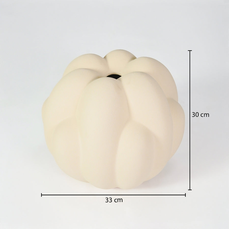 Cream textured ceramic vase dimension image with 30 cm height and 33 cm width for elegant table decor.