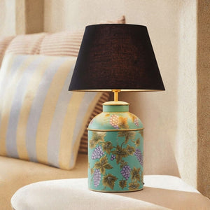 Grape Vine Blue Metal Table Lamps - Black Linen Lamp shade