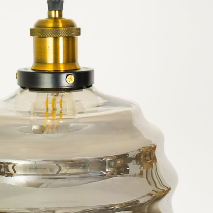 Grey Ribbed Glass Pendant Lamp