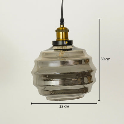 Grey Ribbed Glass Pendant Lamp