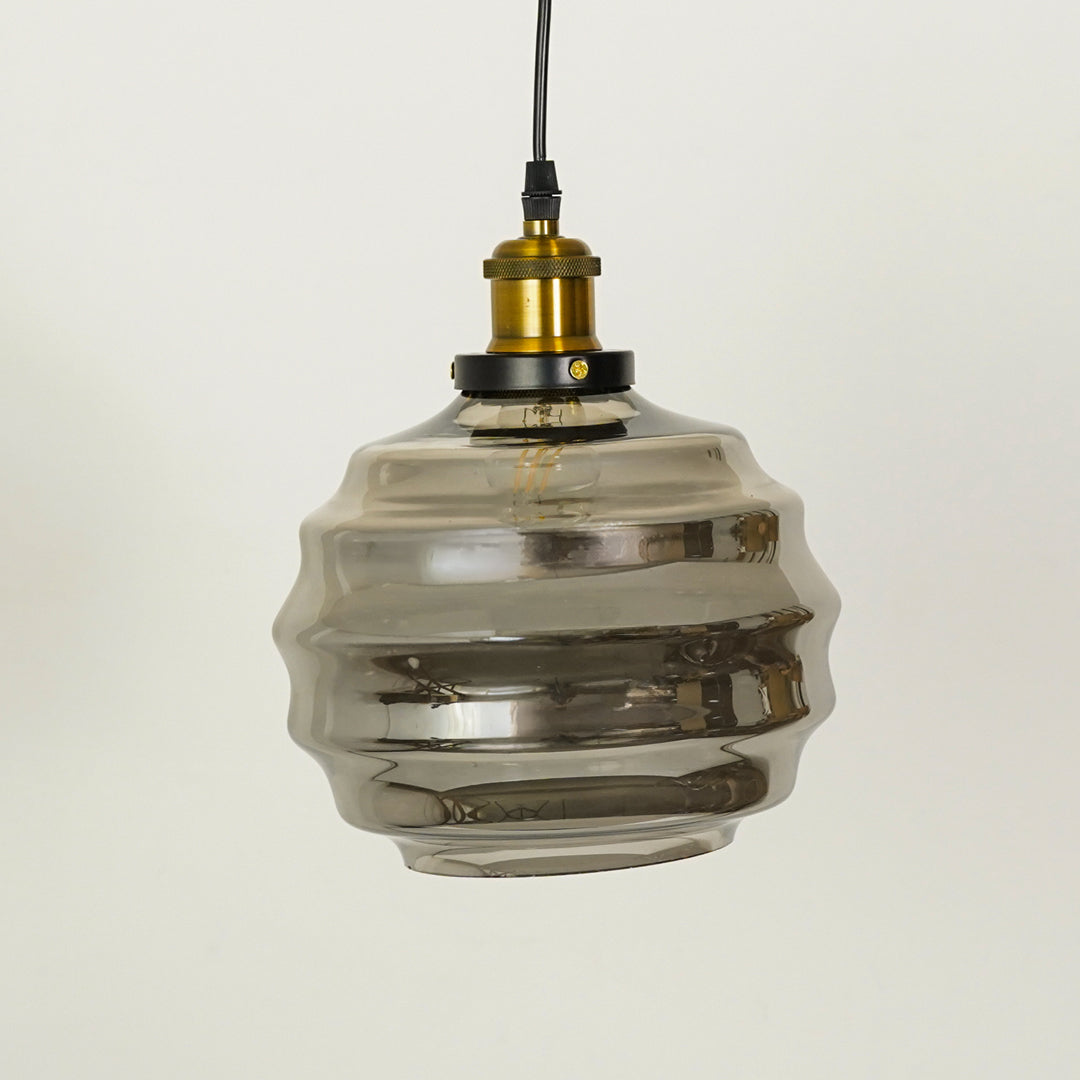 Grey Ribbed Glass Pendant Lamp