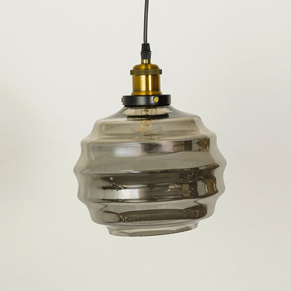 Grey Ribbed Glass Pendant Lamp