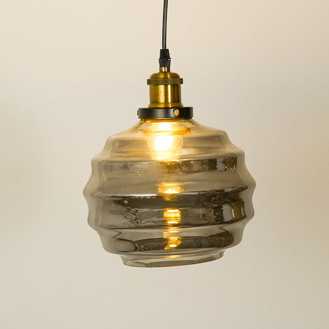 Grey Ribbed Glass Pendant Lamp