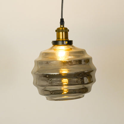 Grey Ribbed Glass Pendant Lamp