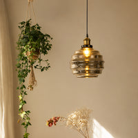 Grey Ribbed Glass Pendant Lamp