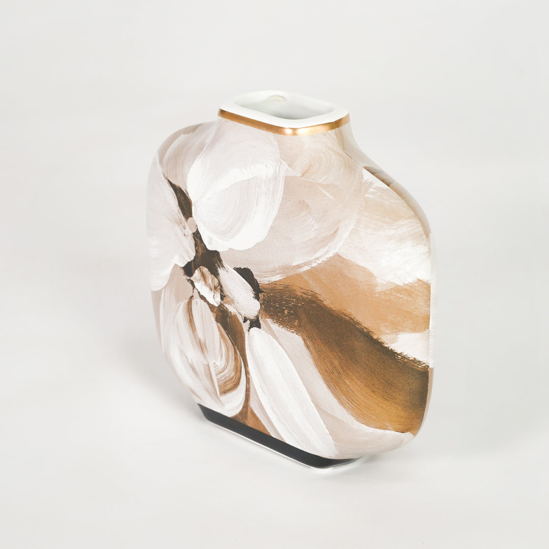Modern ceramic vase with neutral abstract pattern for stylish console table placement and luxury home decor styling.