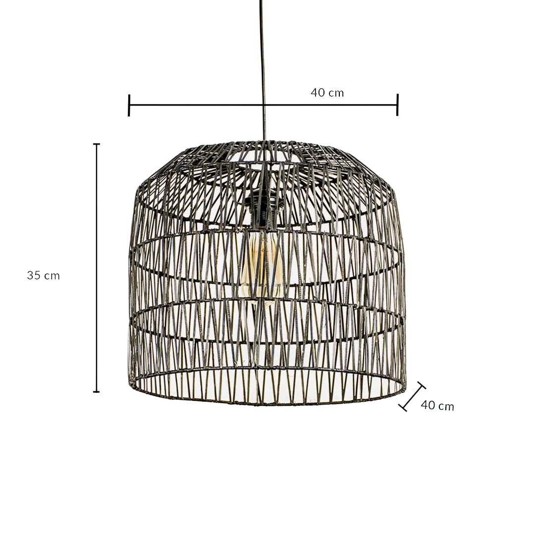 Black rattan pendant light shade measuring 40 cm width and 35 cm height crafted for elegant ceiling lighting decor.