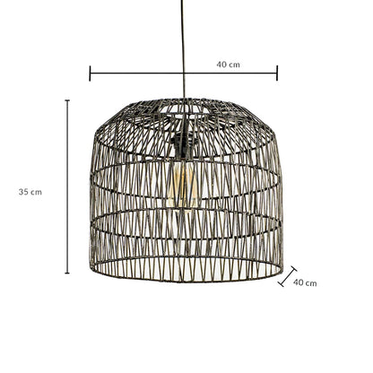 Black woven pendant light dimension image showing 35 cm height and 40 cm width ideal for dining room or living area illumination.