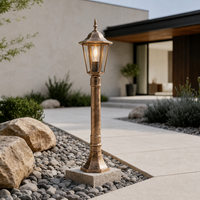 Antique brass metal traditional garden lamp post light for villa gravel pathway walkway outdoor landscape decor styling.