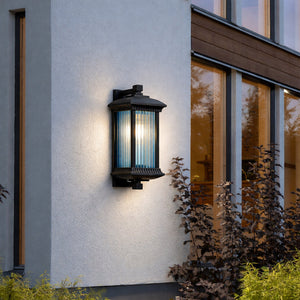 Heitman Ribbed Glass Outdoor Wall Light - Black
