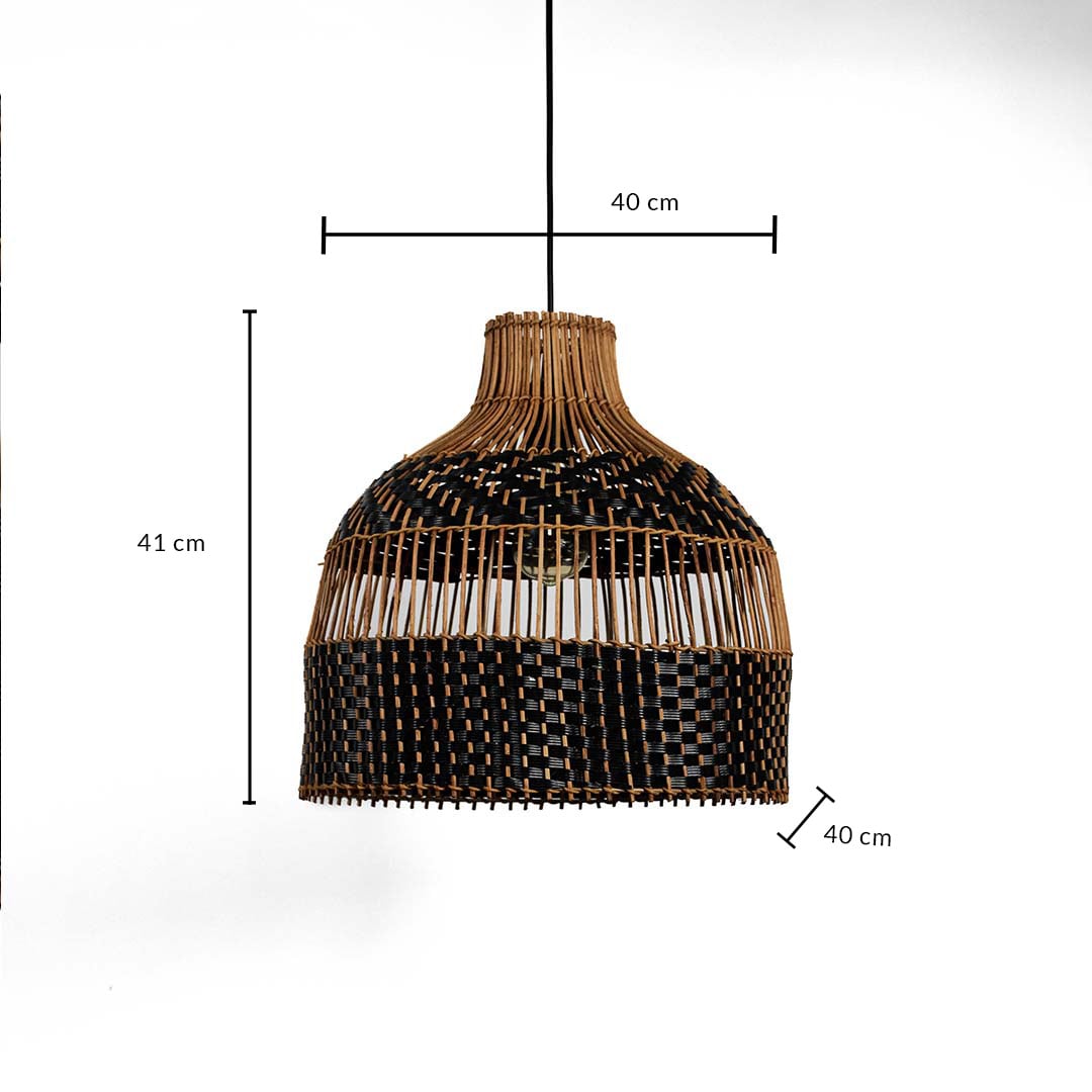 Rattan pendant light dimension image showing 41 cm height and 40 cm width with woven bamboo texture.