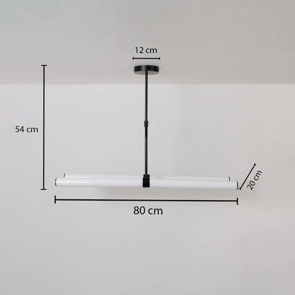 Chandelier dimension view on white background showing 80 cm width 54 cm height 20 cm depth and a 12 cm ceiling plate.