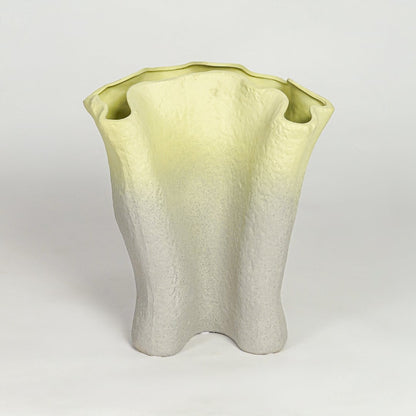 Modern green gradient ceramic statement vase with sculpted silhouette for floor decor console styling or living room display.