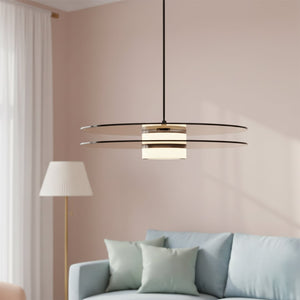 Horizontal Gold Glass Double Disk Hanging Pendant Light