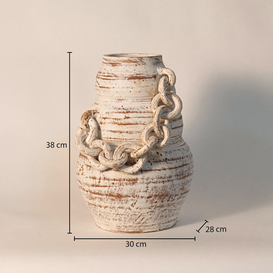 Large chain vase measuring 38 cm in height 30 cm width and 28 cm depth perfect for modern rustic interiors.