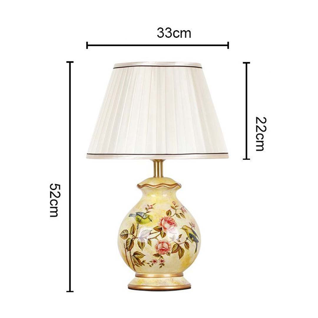Floral ceramic table lamp 52 cm tall and 33 cm wide with gold base and white shade perfect for elegant home lighting decor.