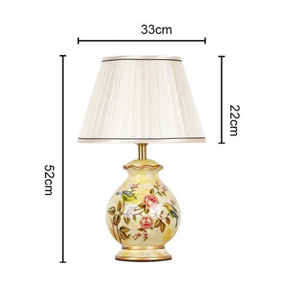 Floral ceramic table lamp 52 cm tall and 33 cm wide with gold base and white shade perfect for elegant home lighting decor.