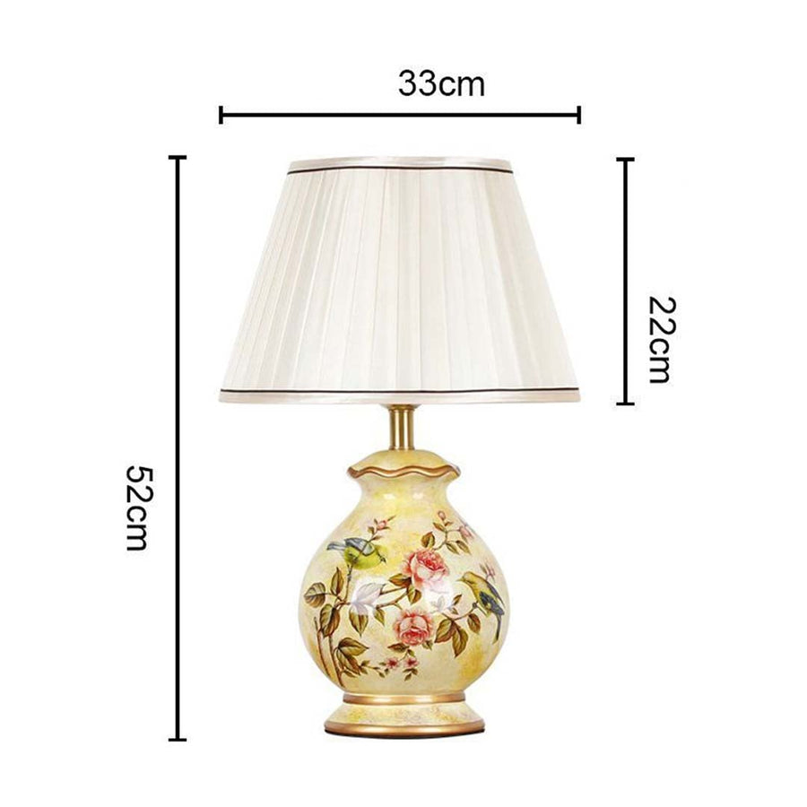 Floral ceramic table lamp 52 cm tall and 33 cm wide with gold base and white shade perfect for elegant home lighting decor.
