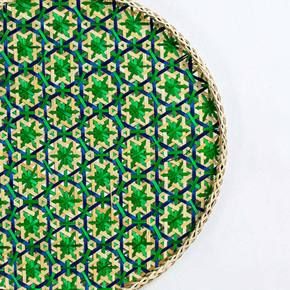 Bamboo Boho Tray & Wall Basket - Beige & Green