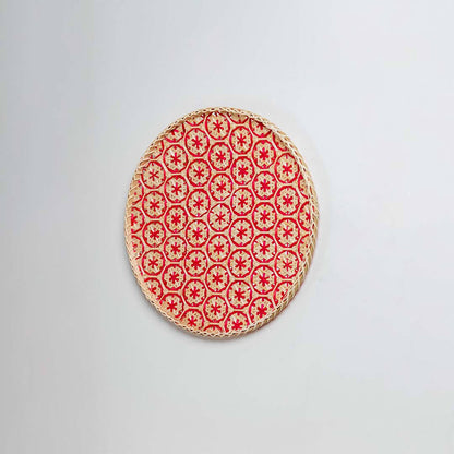 Bamboo Boho Tray & Wall Basket - Beige & Red
