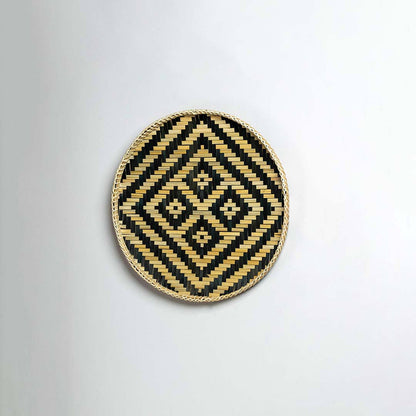 Herringbone Bamboo Round Wall Basket - Beige & Blue