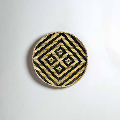 Herringbone Bamboo Round Wall Basket - Beige & Blue