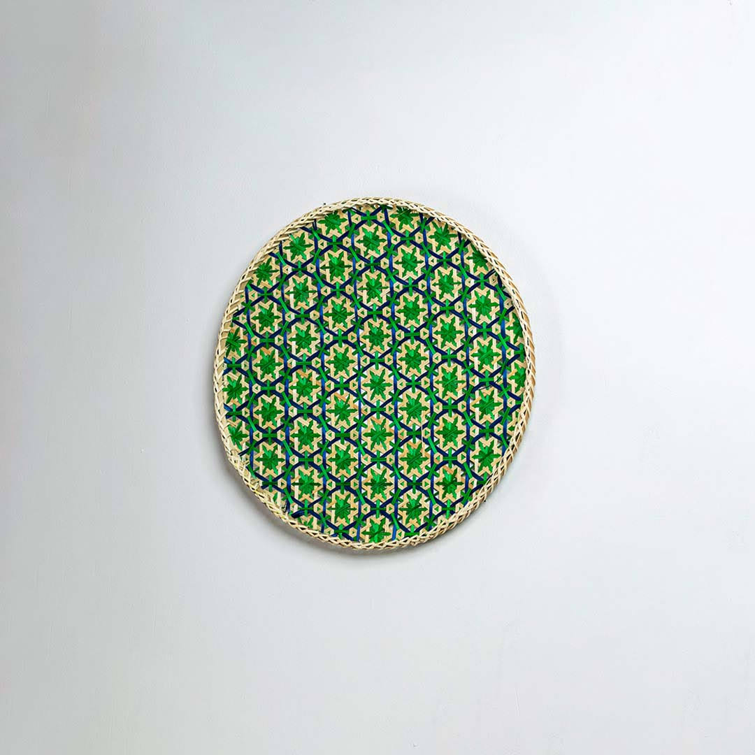 Bamboo Boho Tray & Wall Basket - Beige & Green