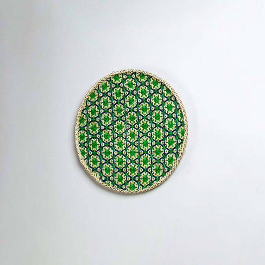 Bamboo Boho Tray & Wall Basket - Beige & Green