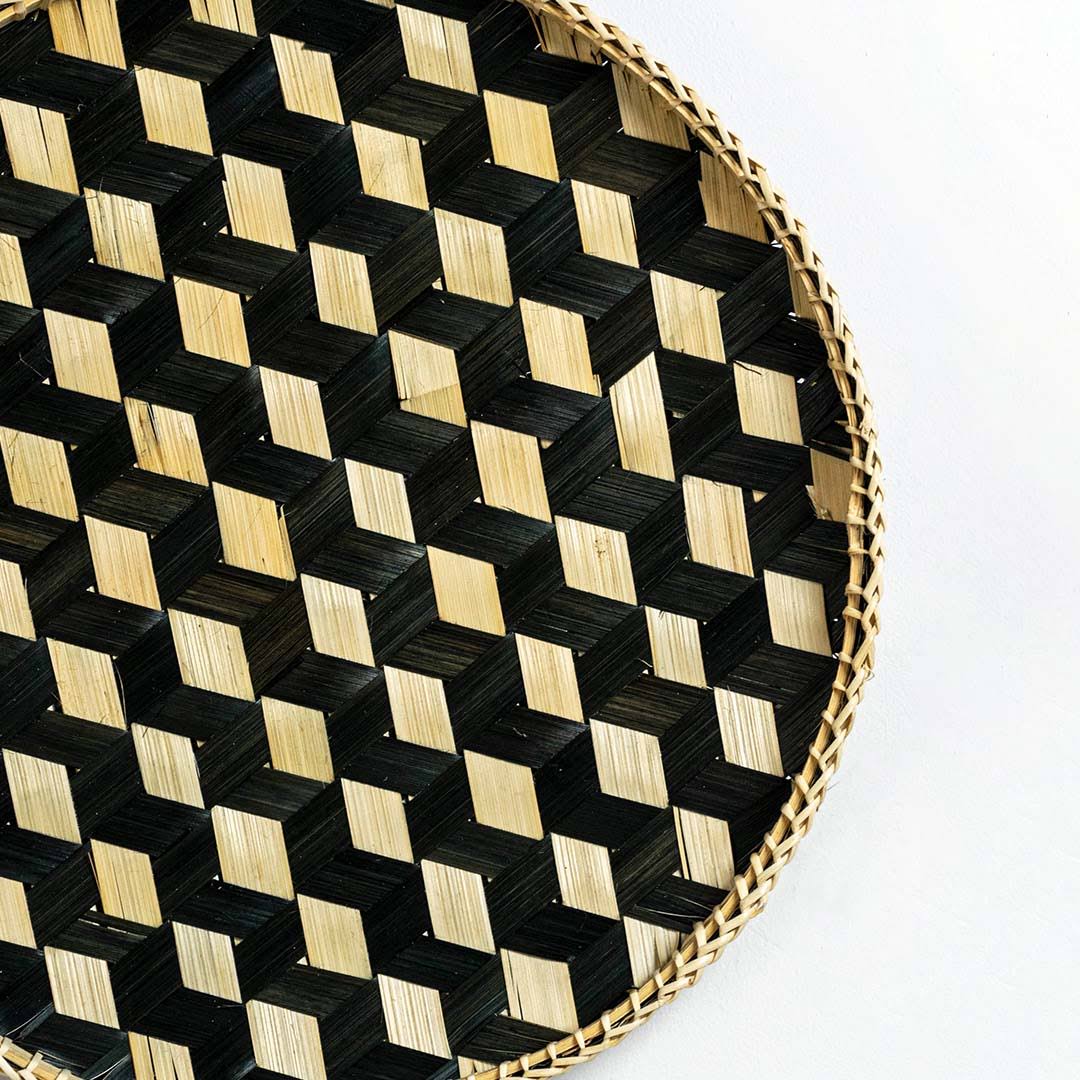 Artisan Handmade Woven Bamboo Basket - Beige & Black