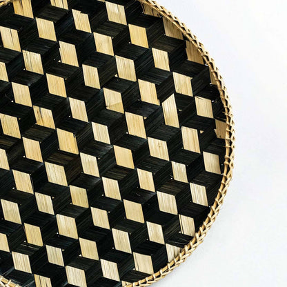 Artisan Handmade Woven Bamboo Basket - Beige & Black