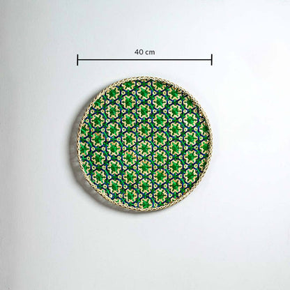 Bamboo Boho Tray & Wall Basket - Beige & Green