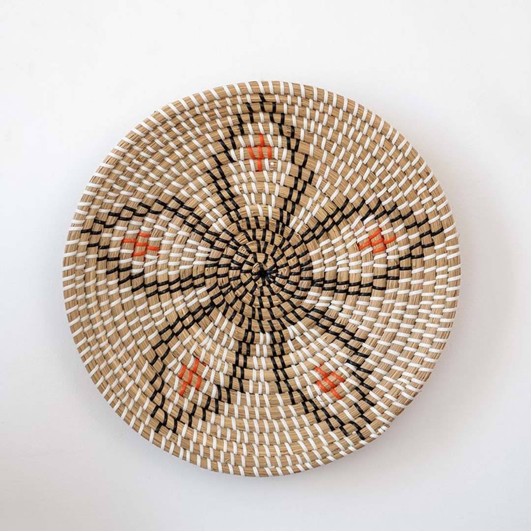 Bian Handwoven Sabai Grass Hanging Wall Basket - Black & White