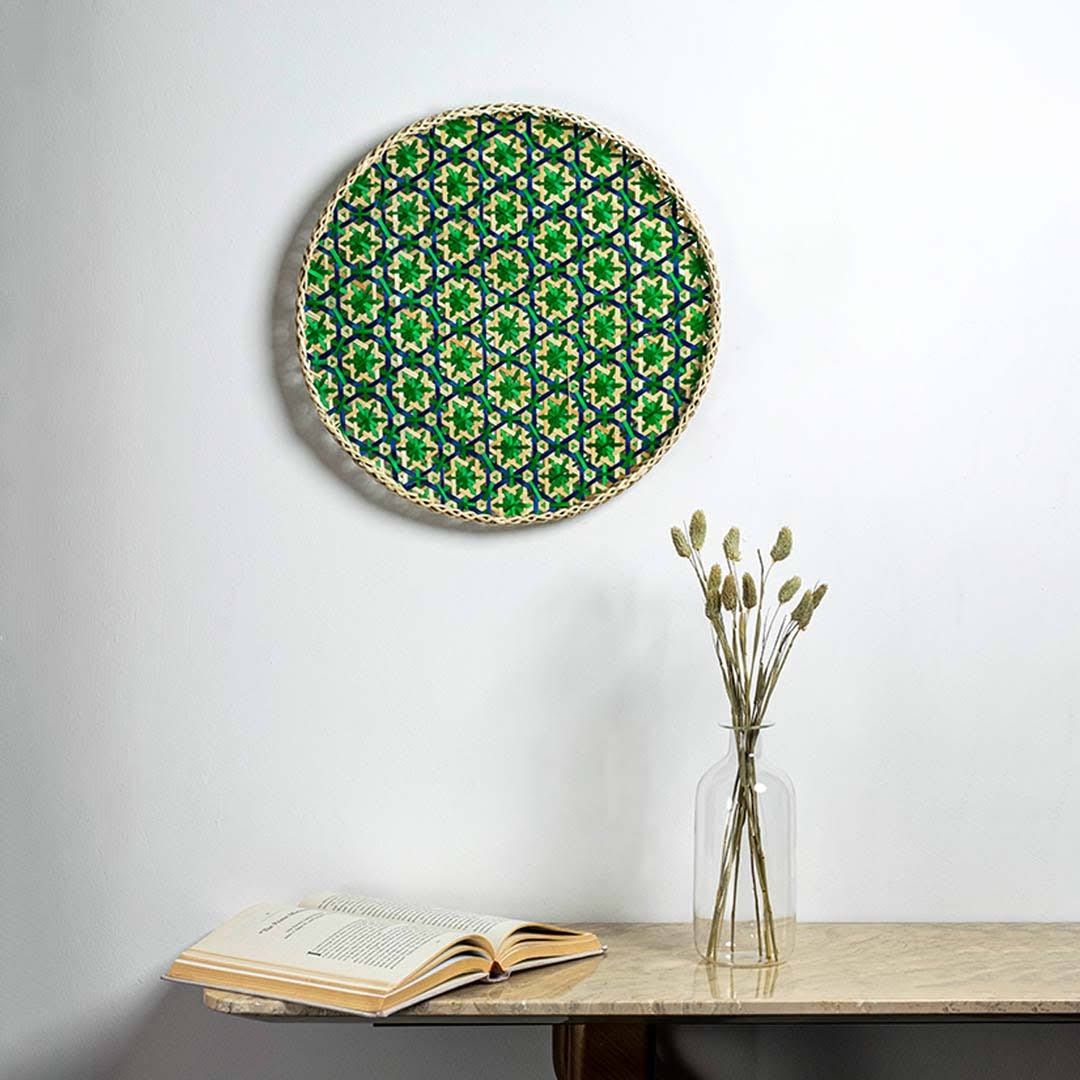 Bamboo Boho Tray & Wall Basket - Beige & Green