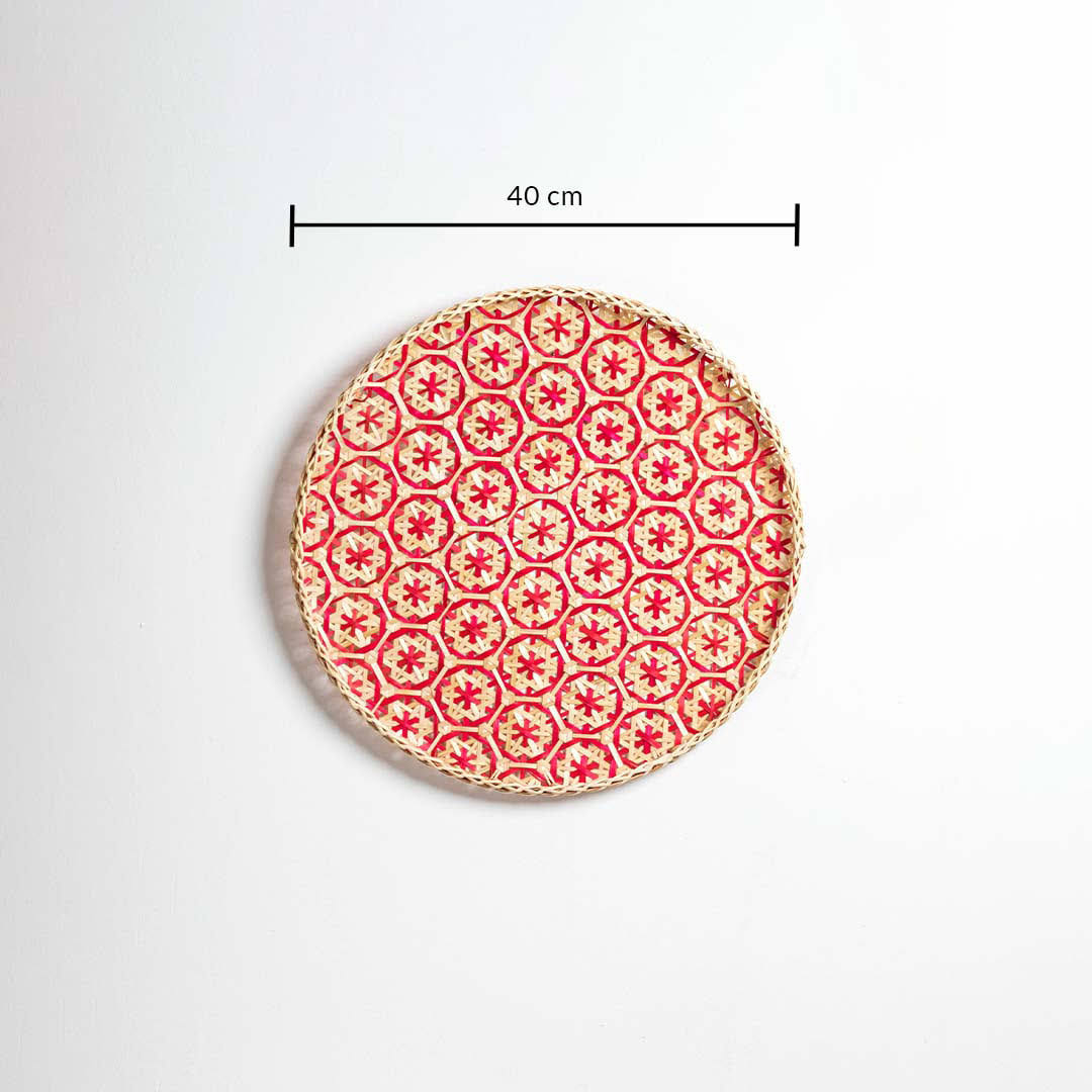 Bamboo Boho Tray & Wall Basket - Beige & Red