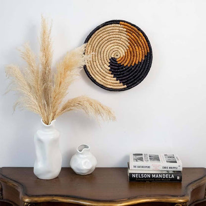 Semi-Tropical Handwoven Sabai Grass Hanging Wall Basket - Black