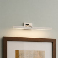 Modern white metal LED picture light for artwork gallery hallway and living room wall decor with warm illumination.