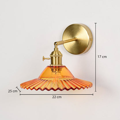 Amber glass wall light dimensions image showing width 22 cm depth 25 cm and height 17 cm clearly for accurate wall lighting installation reference.