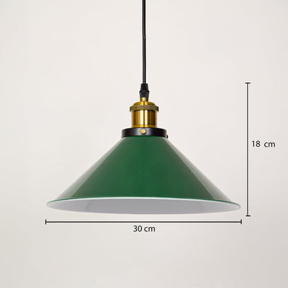 Green metal pendant light dimension image showing 30 cm width and 18 cm height ideal for kitchen island dining and bar counters.