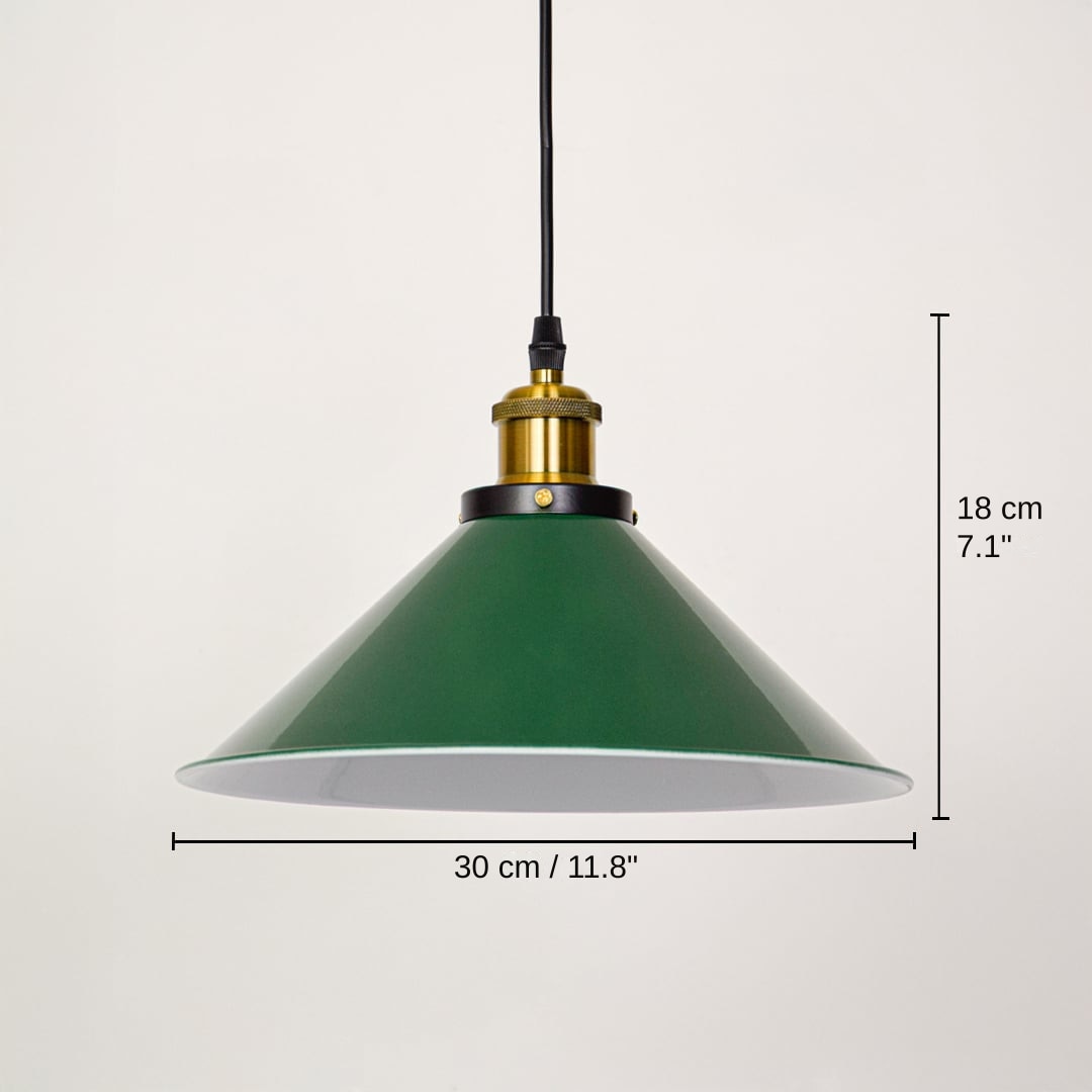 Kensington Vintage Pendant Light - Cone, base 18 x 30 x 30 cm (7.1 x 11.8 x 11.8 inches), canopy 10 x 10 cm (3.9 x 3.9 inches) dimensions