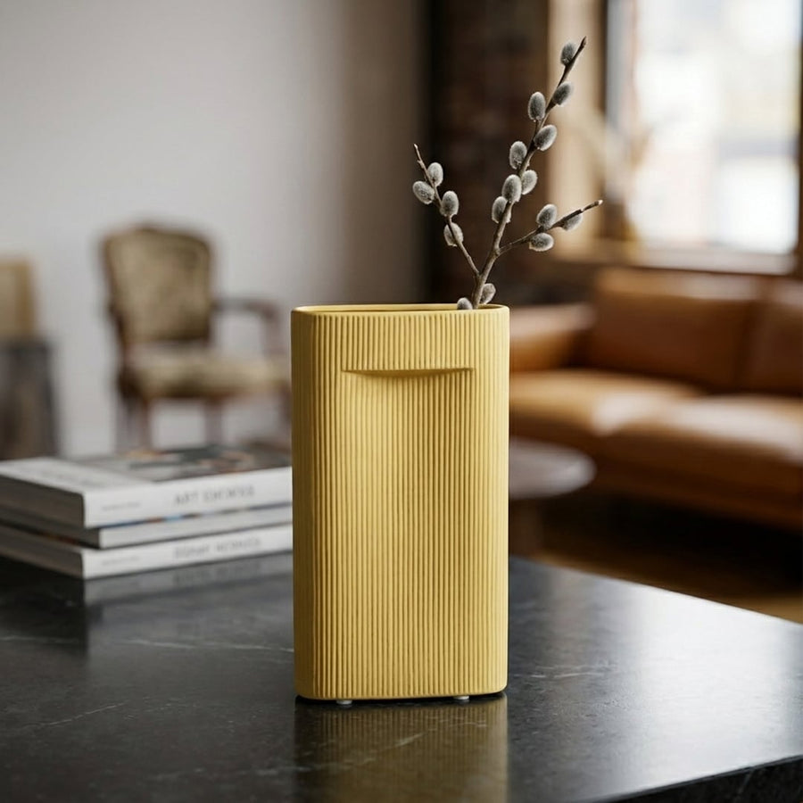 industrial yellow ceramic vase large main lifestyle
