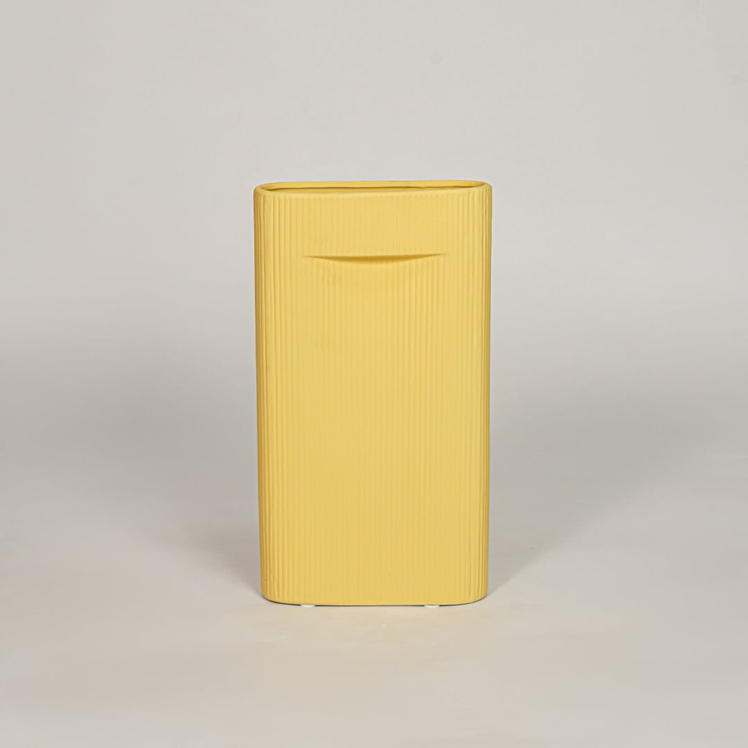industrial yellow ceramic vase large white background