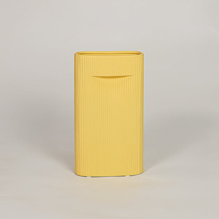 industrial yellow ceramic vase medium white background