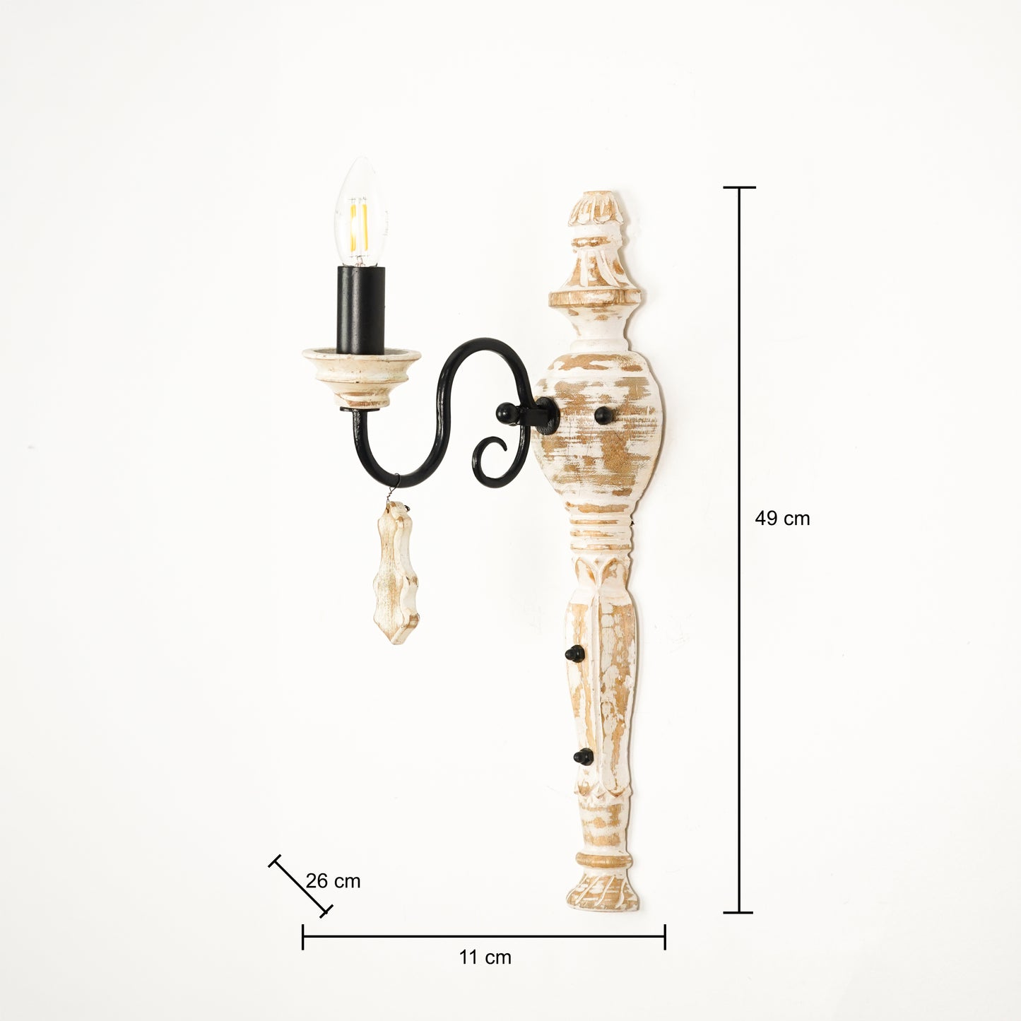 Dimension image of aluminium era small light wall sconce with floral white shade for elegant living room decor styling set.