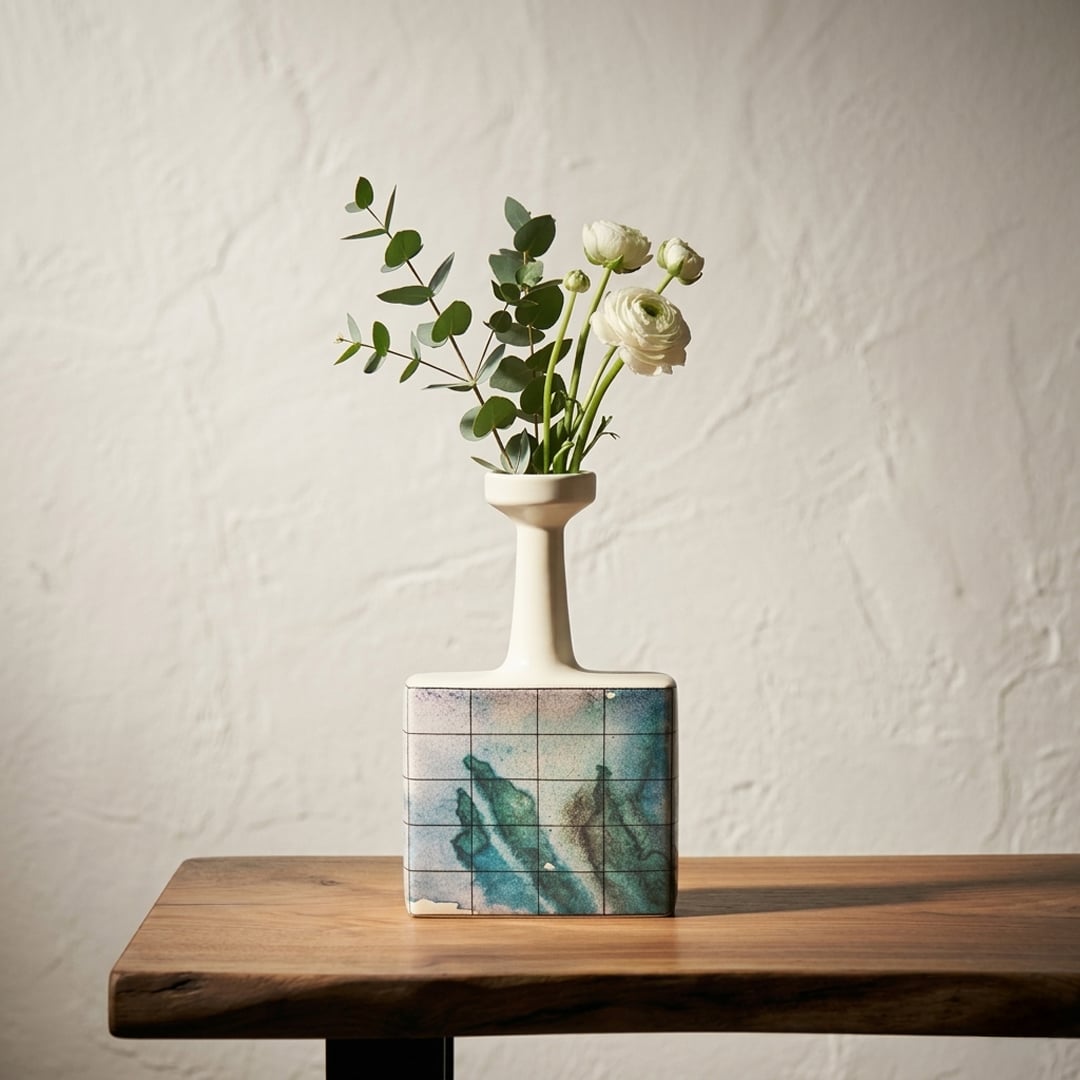 Inkwash Bottleneck Ceramic Vase - Small