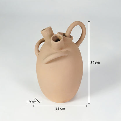 Beige ceramic face vase dimension image with 32 cm height and 22 cm width for elegant table decor.