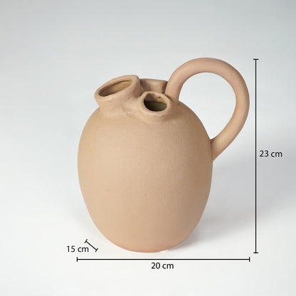 Beige ceramic decorative vase dimension image with 25 cm height and 20 cm width for elegant table decor.