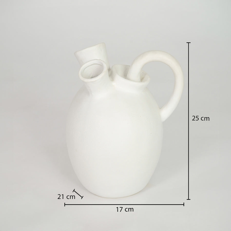 White ceramic decorative vase dimension image with 25 cm height and 17 cm width for modern table decor.