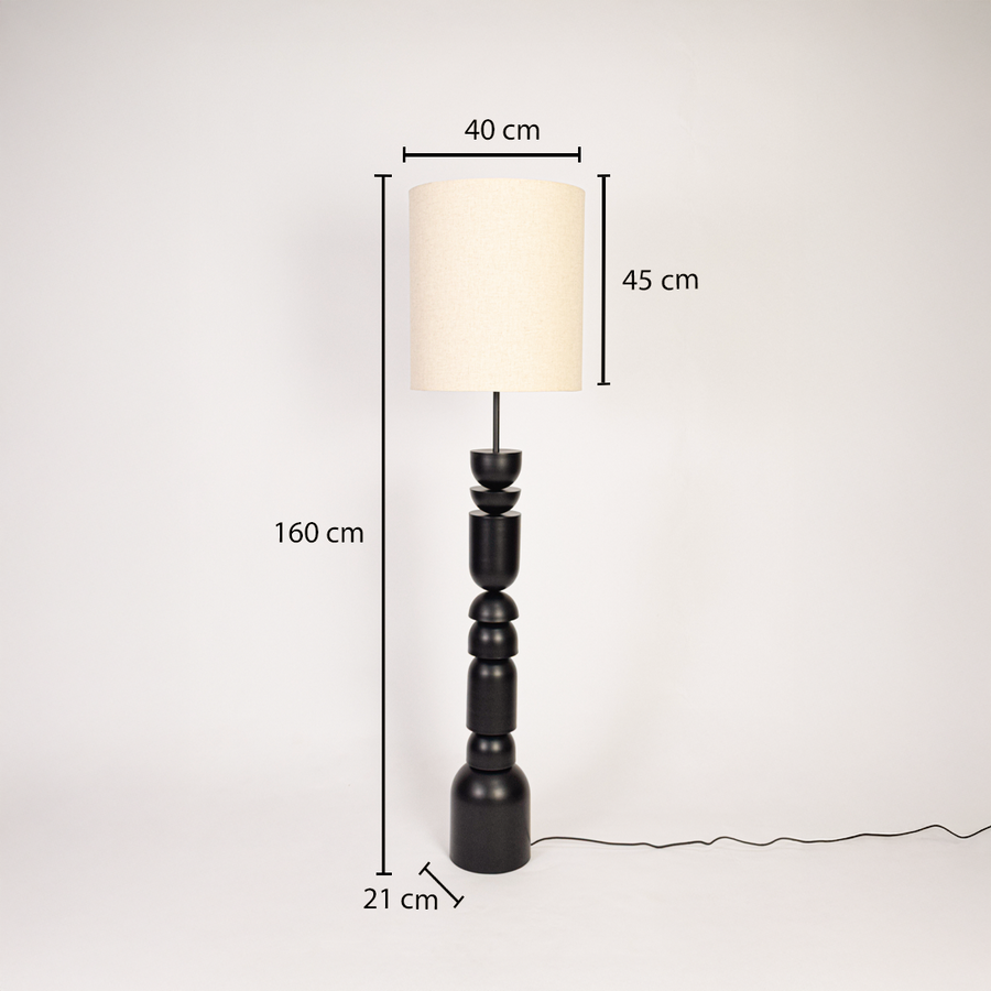 Floor lamp dimensions image showing 160 cm height with 40 cm shade width and 21 cm base size for interiors.