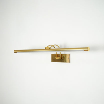 Modern gold metal picture light with minimalist linear profile designed for artwork and mirror lighting applications.