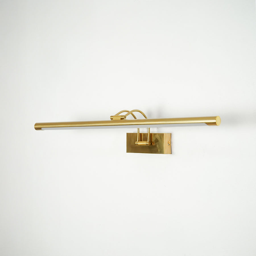 Modern gold metal picture light with minimalist linear profile designed for artwork and mirror lighting applications.